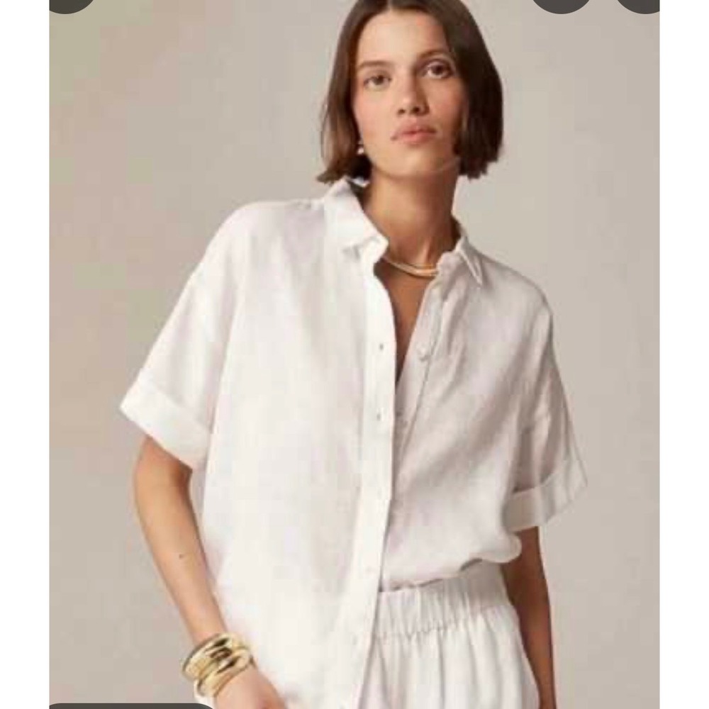 J.Crew Baird McNutt Irish Linen Relaxed Short Sleeve Shirt White BY693 Women's M